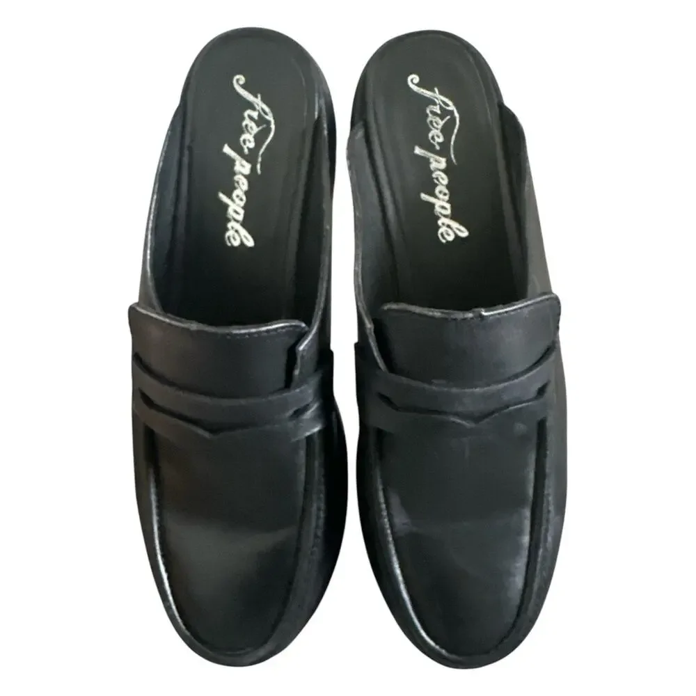 Free People Winston Women's Black Platform Loafer Mules Sz EU 39 USA 8.5